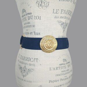 Vintage Accessocraft NYC Medallion Belt Small Gold Blue Stretch